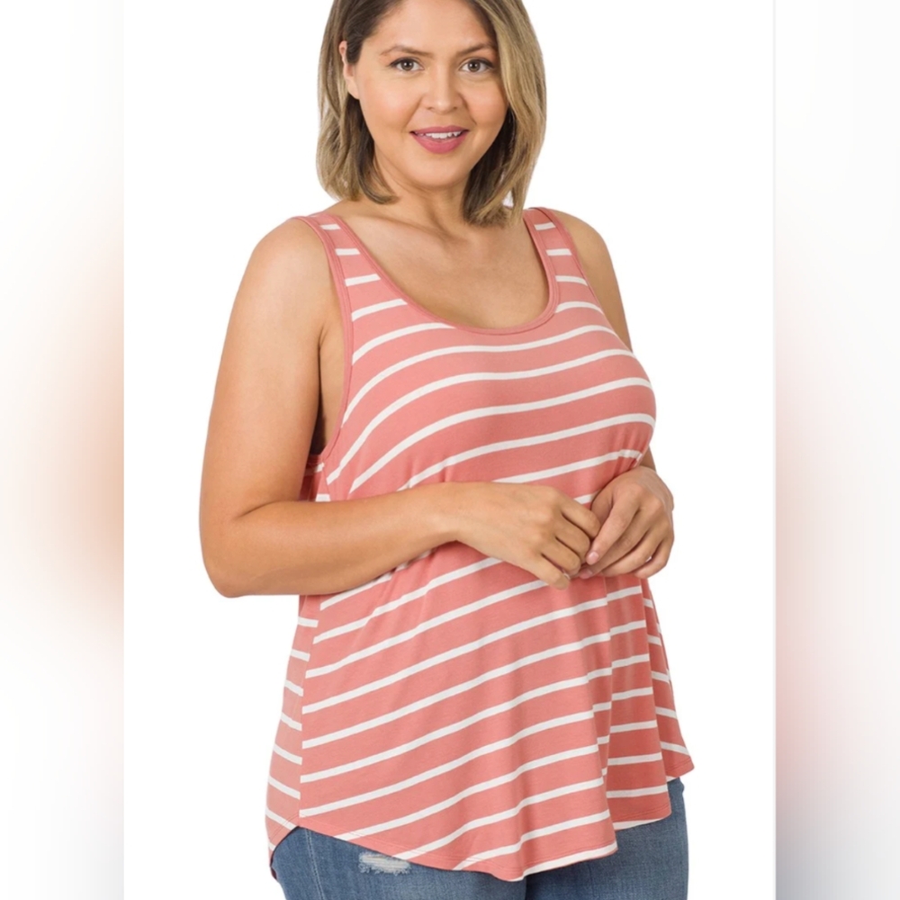 2X Curvy Stripe Sleeveless Top - Pink-NWT
